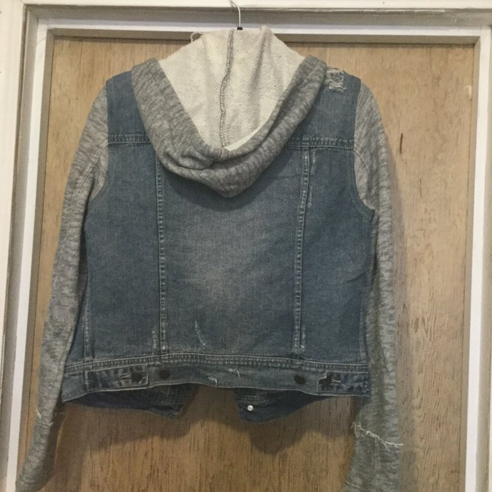 Free People denim jacket with gray arms and hood - Picture 3 of 8